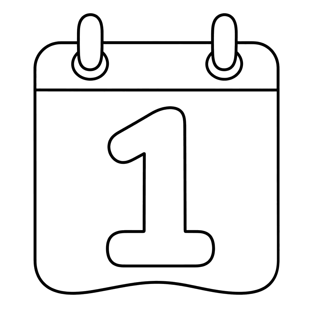 Desenho para colorir: número 1 no calendário
