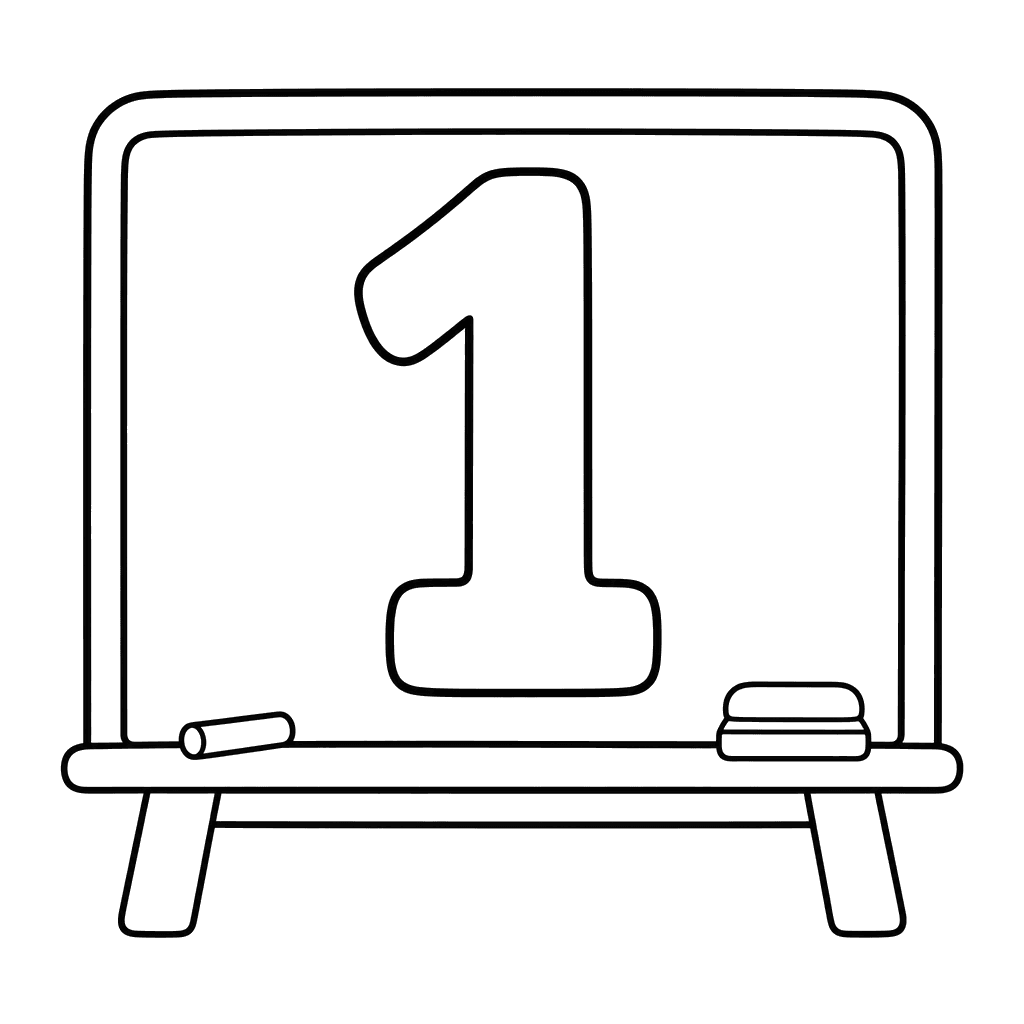 Número 1 no quadro - página para colorir