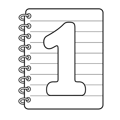 Número 1 no caderno — Página para colorir