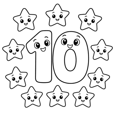 Number 10 with Ten Smiling Stars