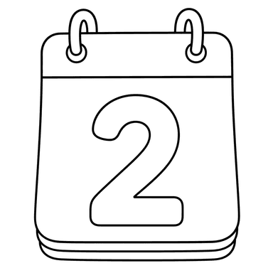 Número 2 no calendário — página para colorir