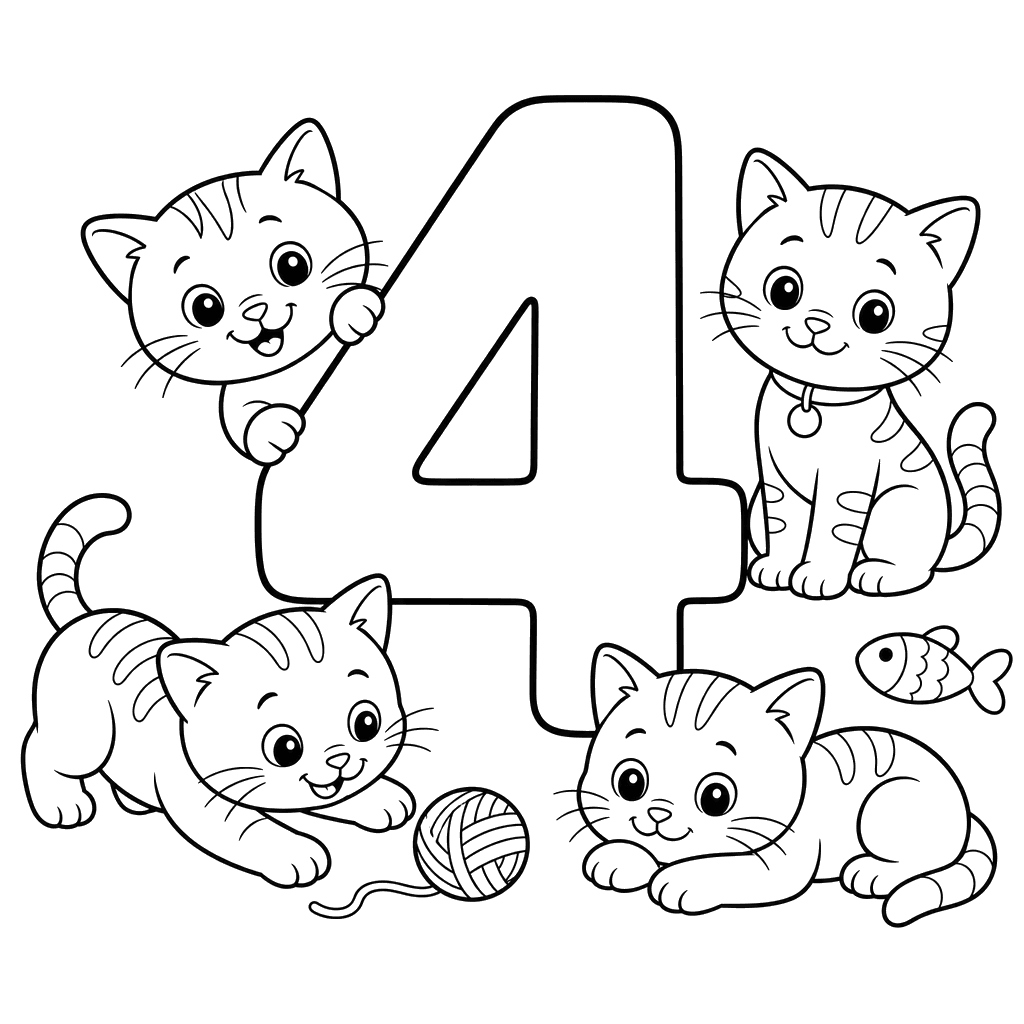 Цифра 4 и четыре котёнка