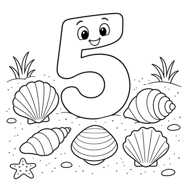 Number 5 with Five Seashells