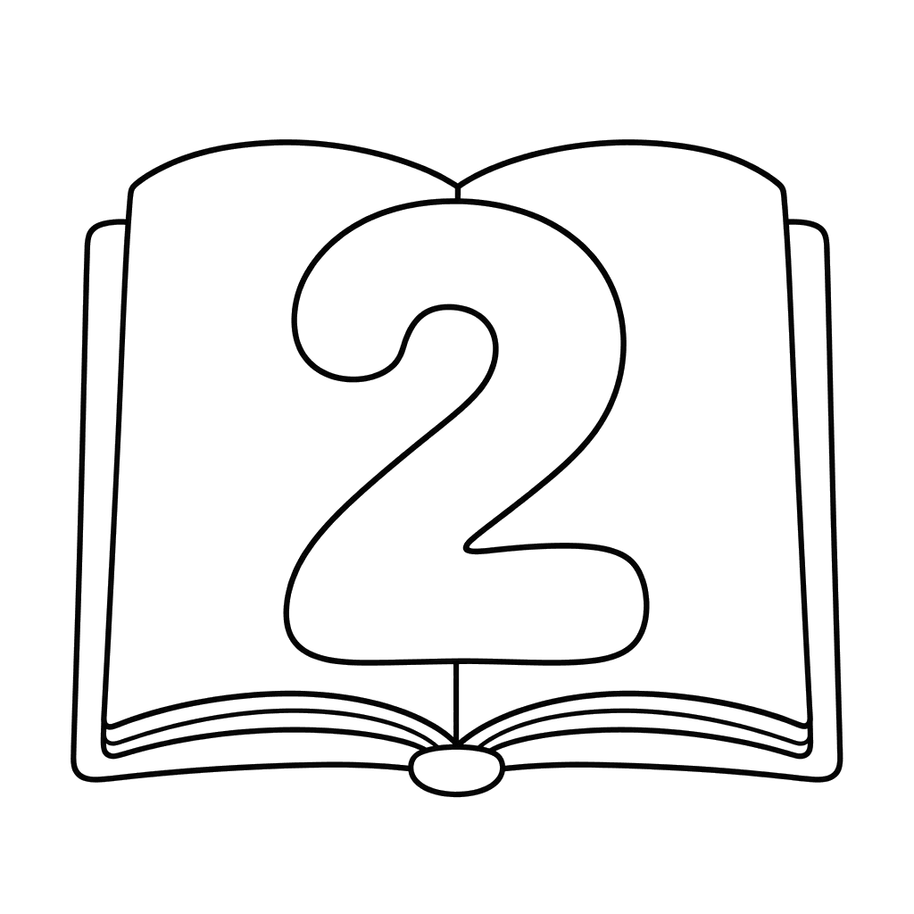 Chiffre 2 sur une page de livre ouverte