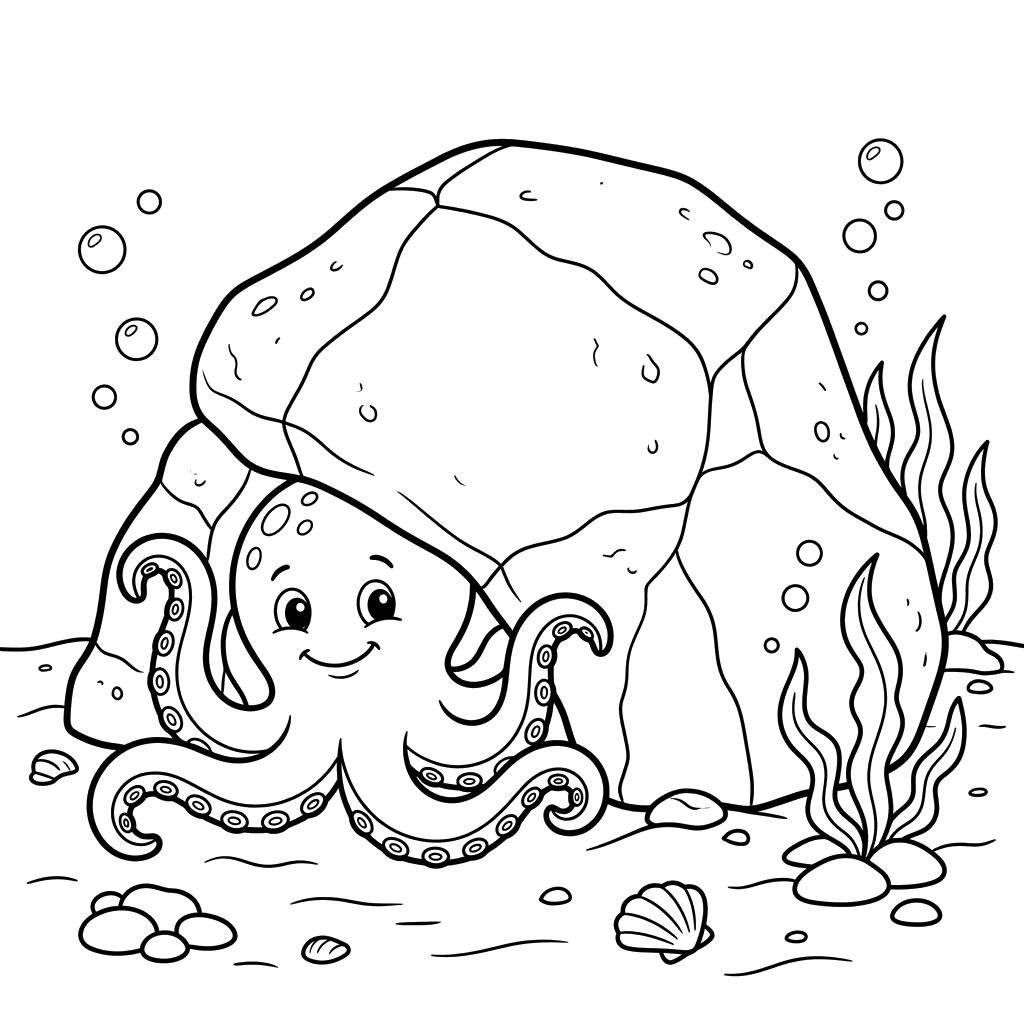 Coloriage Pieuvre sous la Roche