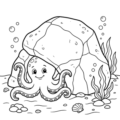 Dibujo para Colorear Pulpo Escondido bajo una Roca