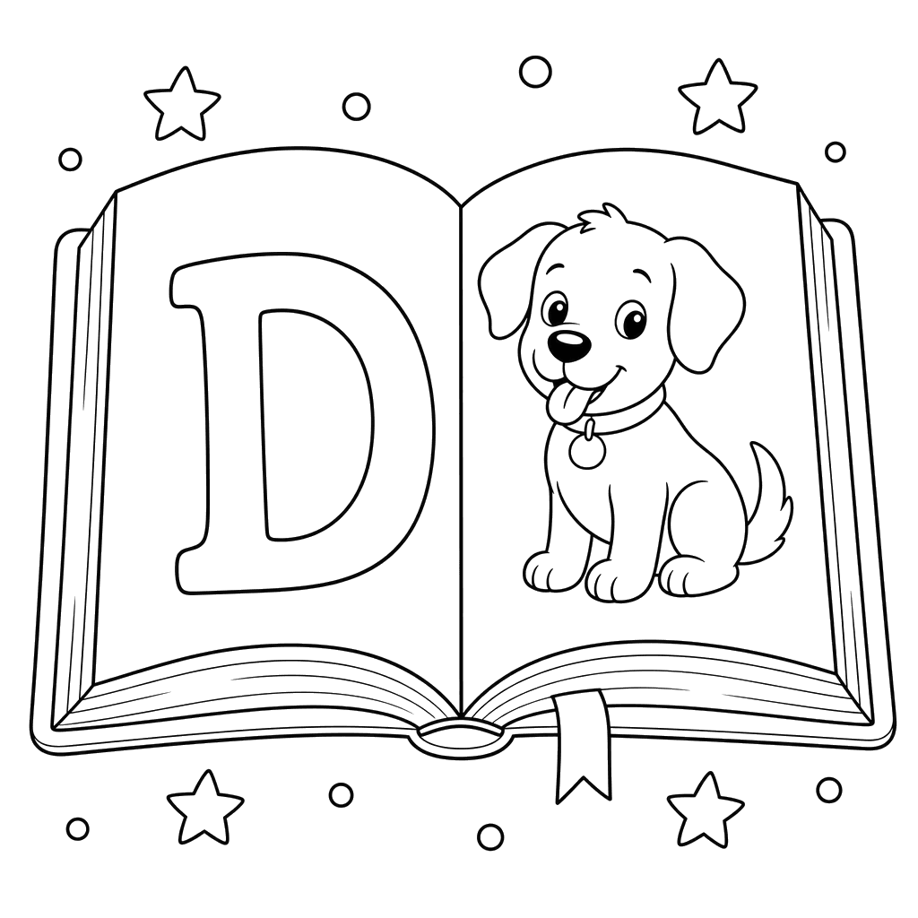 Coloriage Page de livre ouvert avec la lettre D