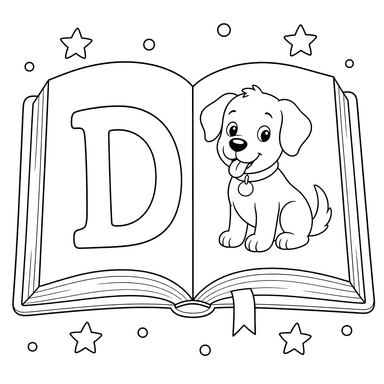 Dibujo para colorear de Página de libro con la letra D