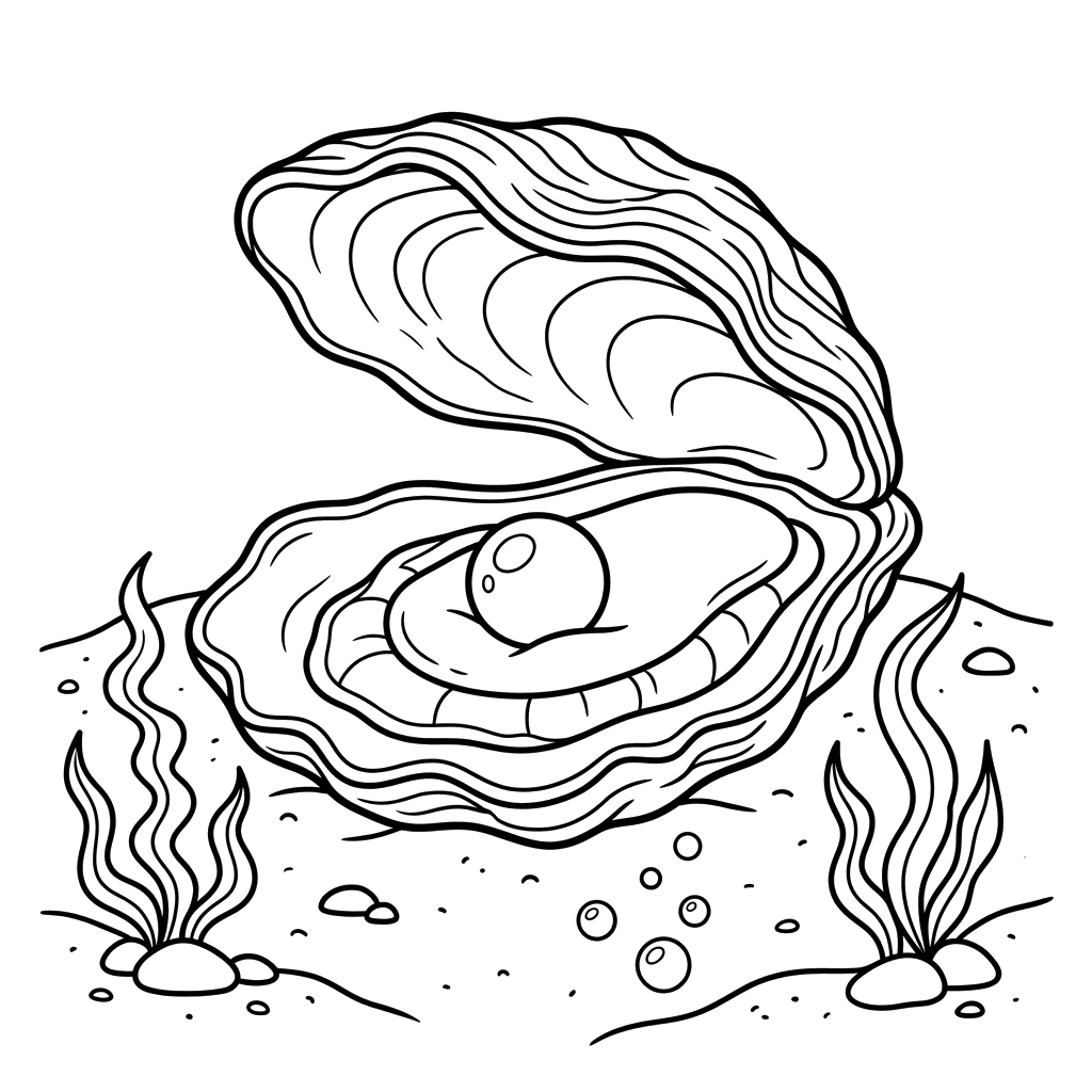 Dibujo para colorear: Ostra Abierta en el Fondo Marino