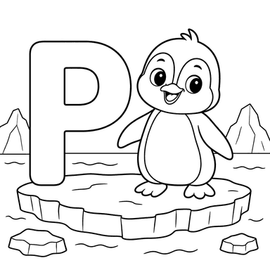 Dibujo para colorear: letra P y pingüino