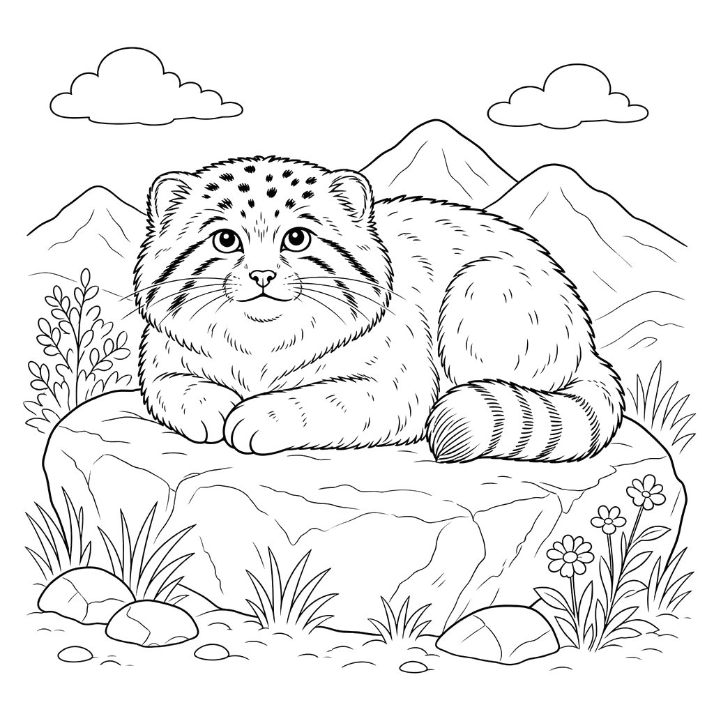 Dibujo para colorear de gato de Pallas