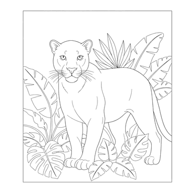 Coloriage Panthère parmi les feuilles