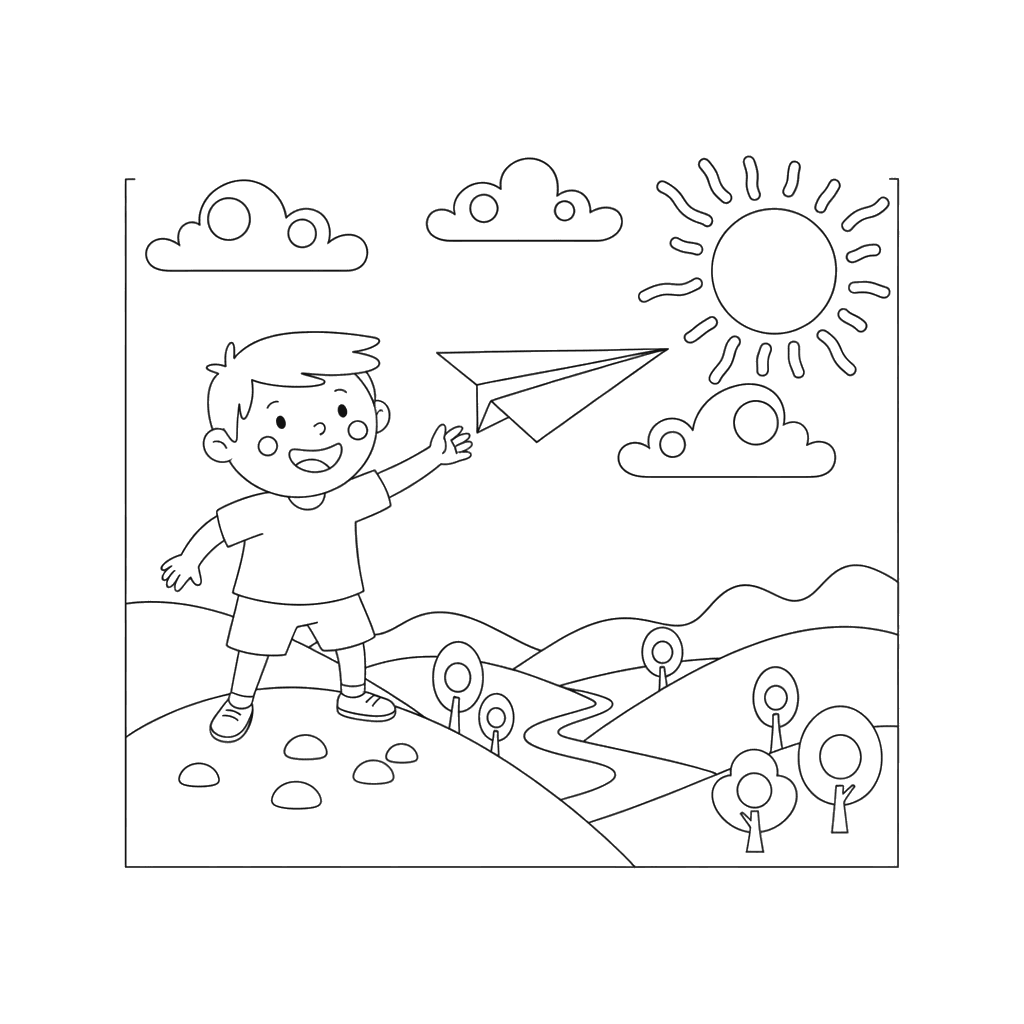 Kind lässt Papierflieger steigen