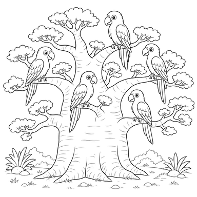 Papageien auf dem Baobab-Baum