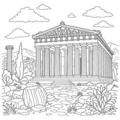 Desenho para colorir do Partenon na Grécia