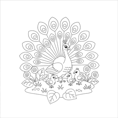 Coloriage Paon et ses Petits