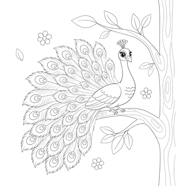 Coloriage Paon sur une Branche