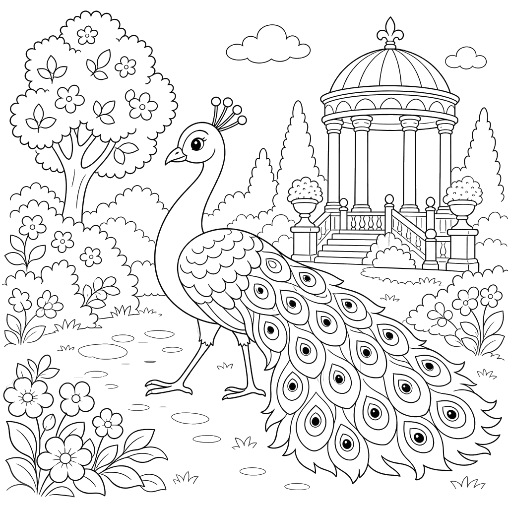 Pavo real en el jardín real