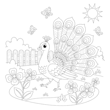Coloriage Paon dans le Jardin