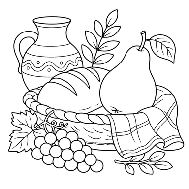 Stillleben mit Birne und Brot – Ausmalbild