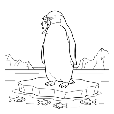 Dibujo para Colorear: Pingüino Pescando