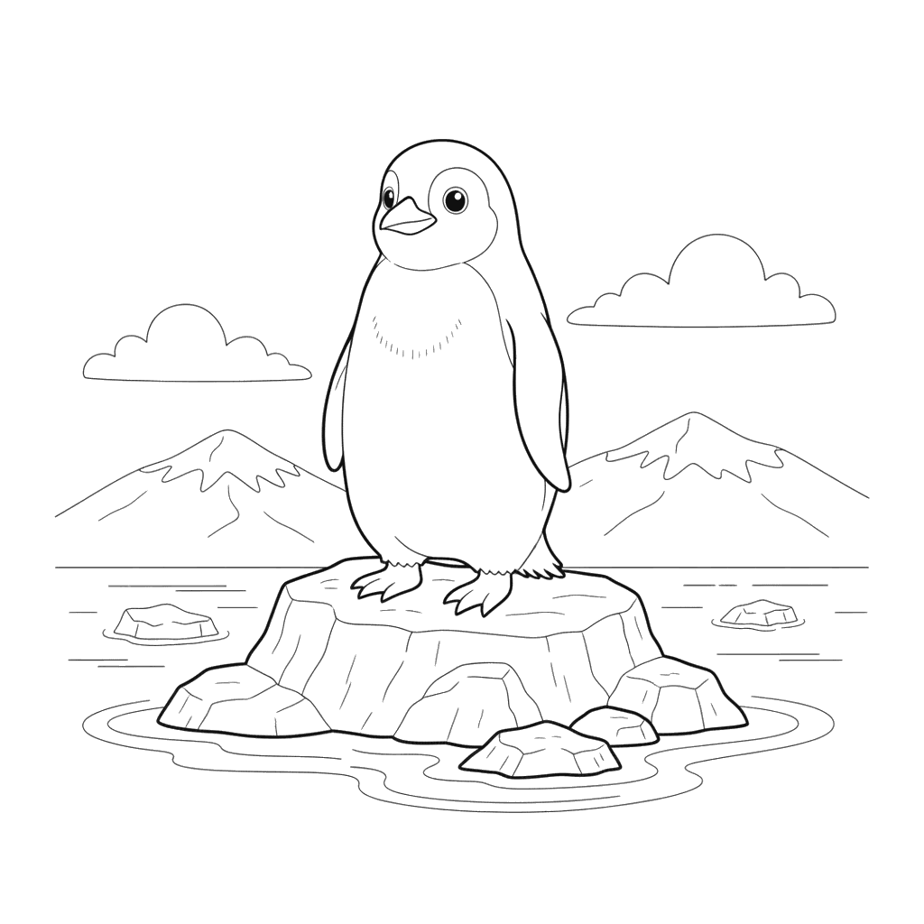 Ausmalbild Pinguin auf Felsen