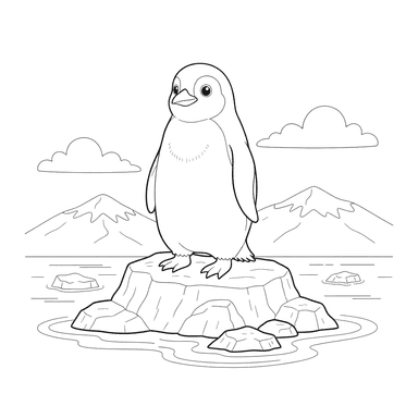 Ausmalbild Pinguin auf Felsen