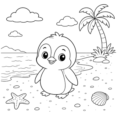 Pingüino en la playa