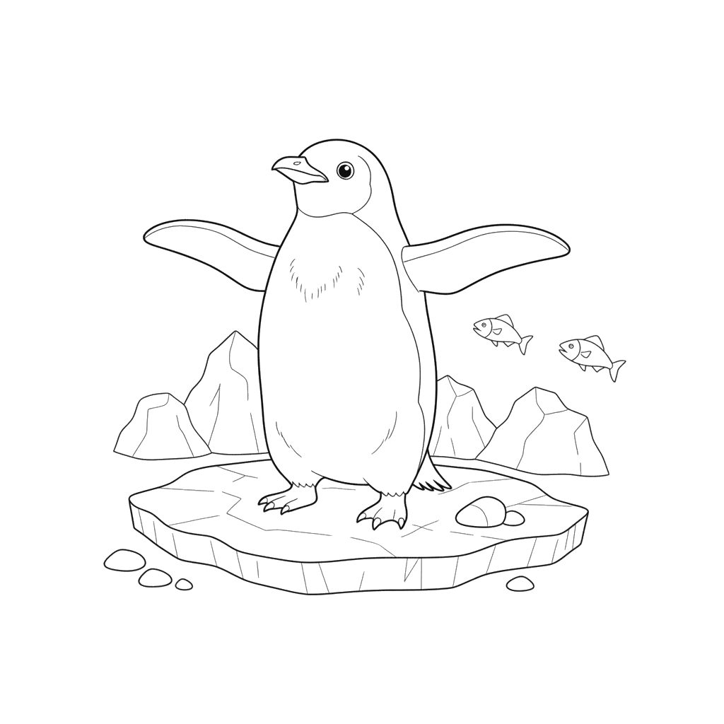 Pinguin breitet Flügel aus Malbild