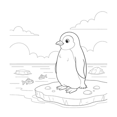 Dibujo para Colorear: Pingüino Mirando el Mar