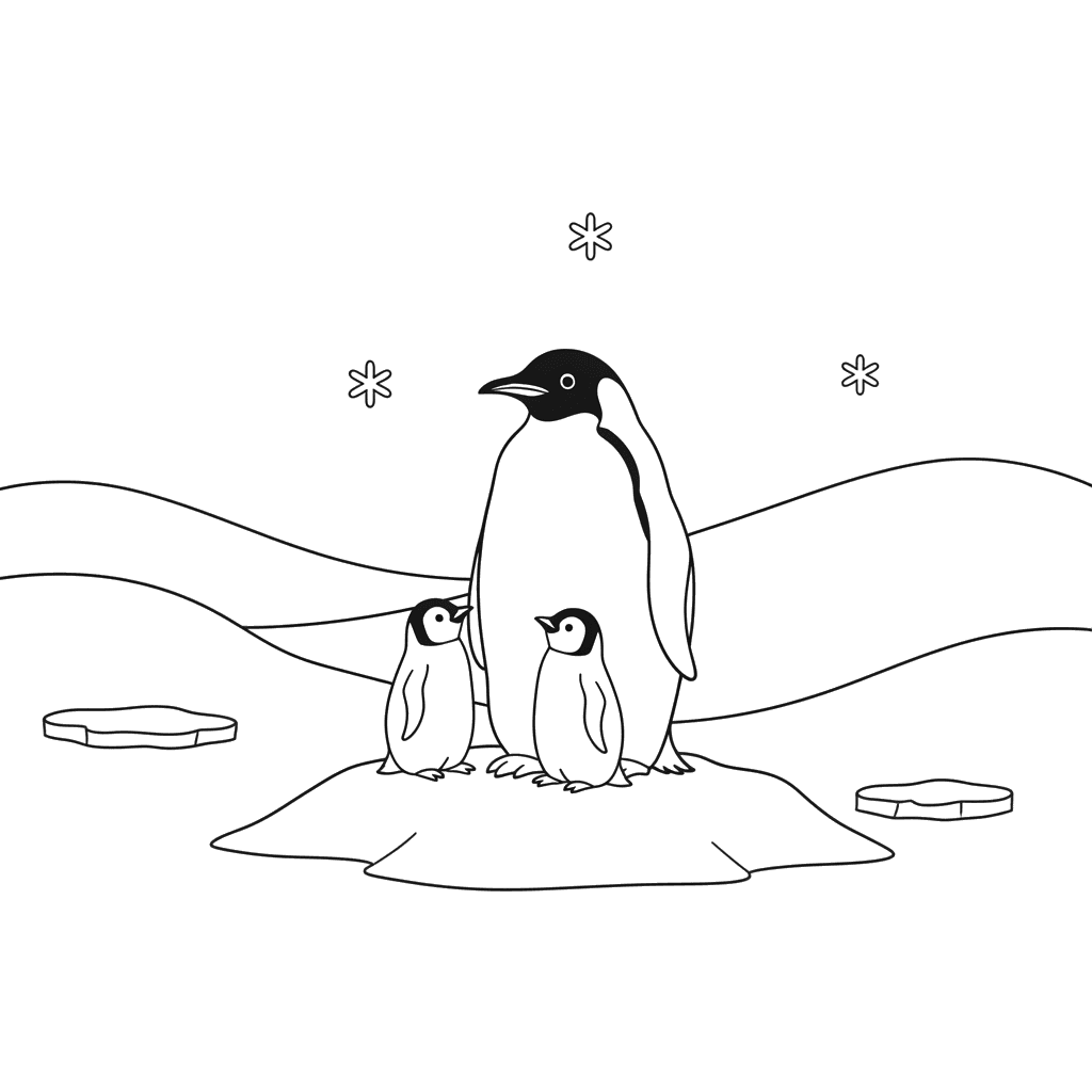 Pinguine im Schnee Ausmalbild