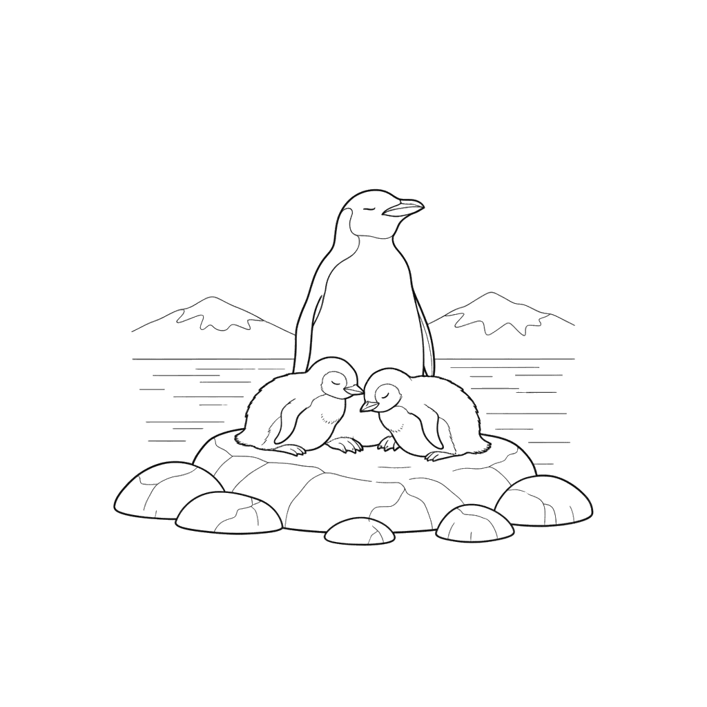 Ausmalbild Pinguine Ruhen auf Felsen