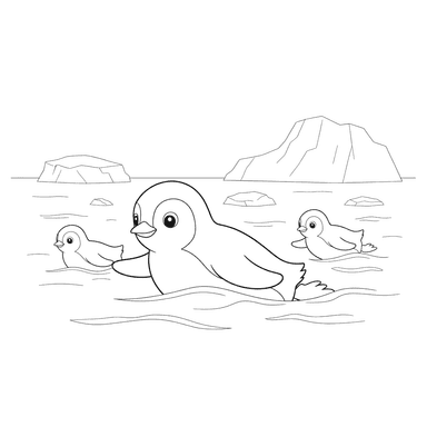 Coloriage Pingouins Nageant dans l'Océan