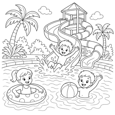 Menschen schwimmen im Wasserparkbecken — Ausmalbild