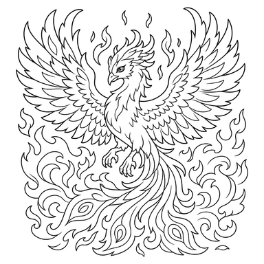 Fénix en llamas voladoras — dibujo para colorear