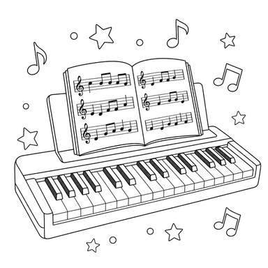 Touches de piano et cahier de musique