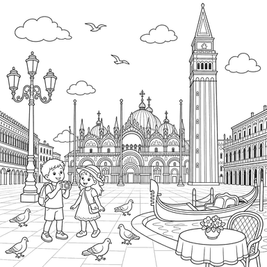 Dibujo para colorear de la Plaza de San Marcos