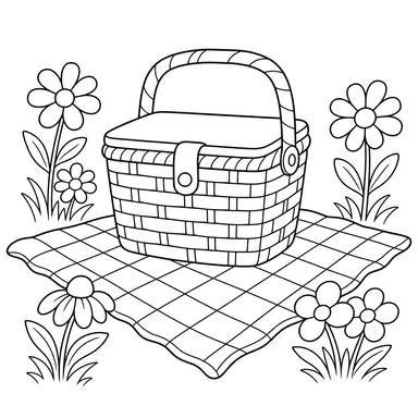 Couverture de pique-nique et panier avec fleurs