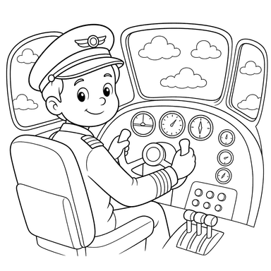 Desenho para Colorir de Piloto na Cabine