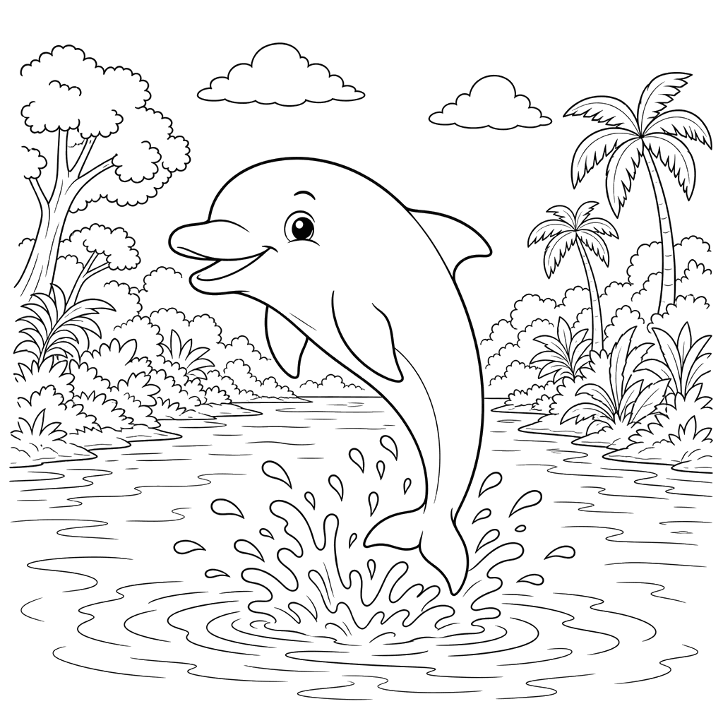 Rosa Delfin im Amazonas Ausmalbild