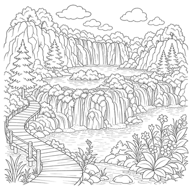 Desenho para Colorir dos Lagos de Plitvice