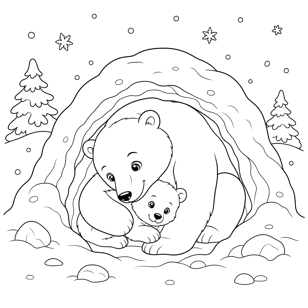 Polar Bear Mother and Cub in a Snow Cave