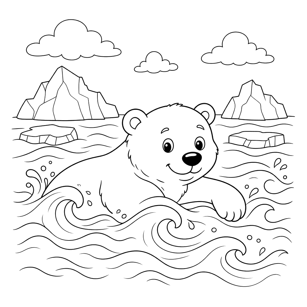 Polar Bear Swimming in Cold Waves