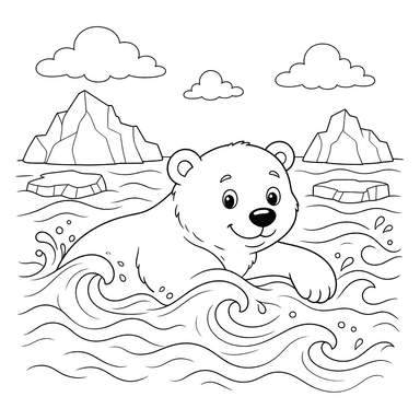 Ours polaire nageant dans les vagues