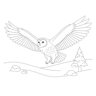Polar Owl Flying Over Snow Coloring Page