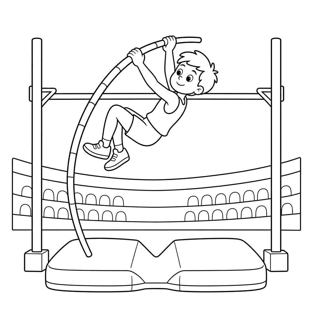 Stabhochsprung im Stadion — Ausmalbild