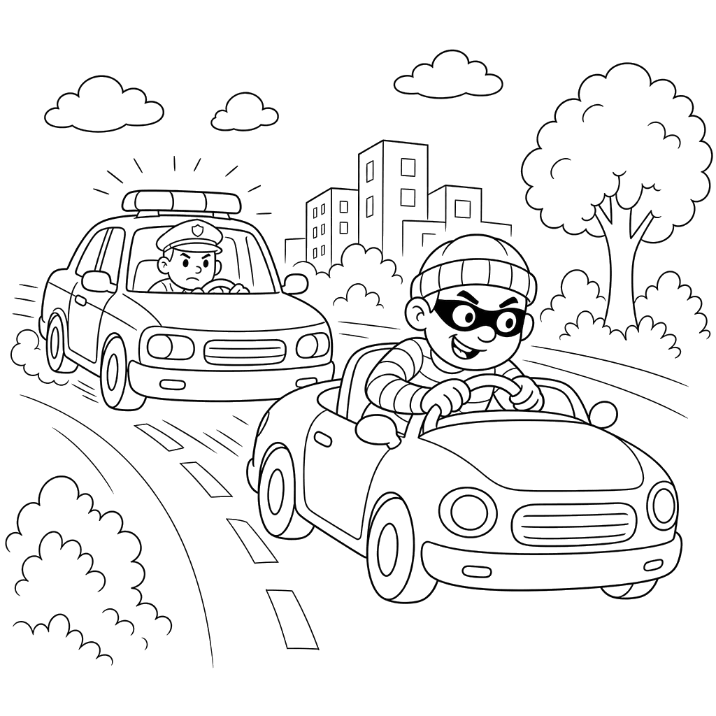 Desenho para Colorir de Perseguição Policial