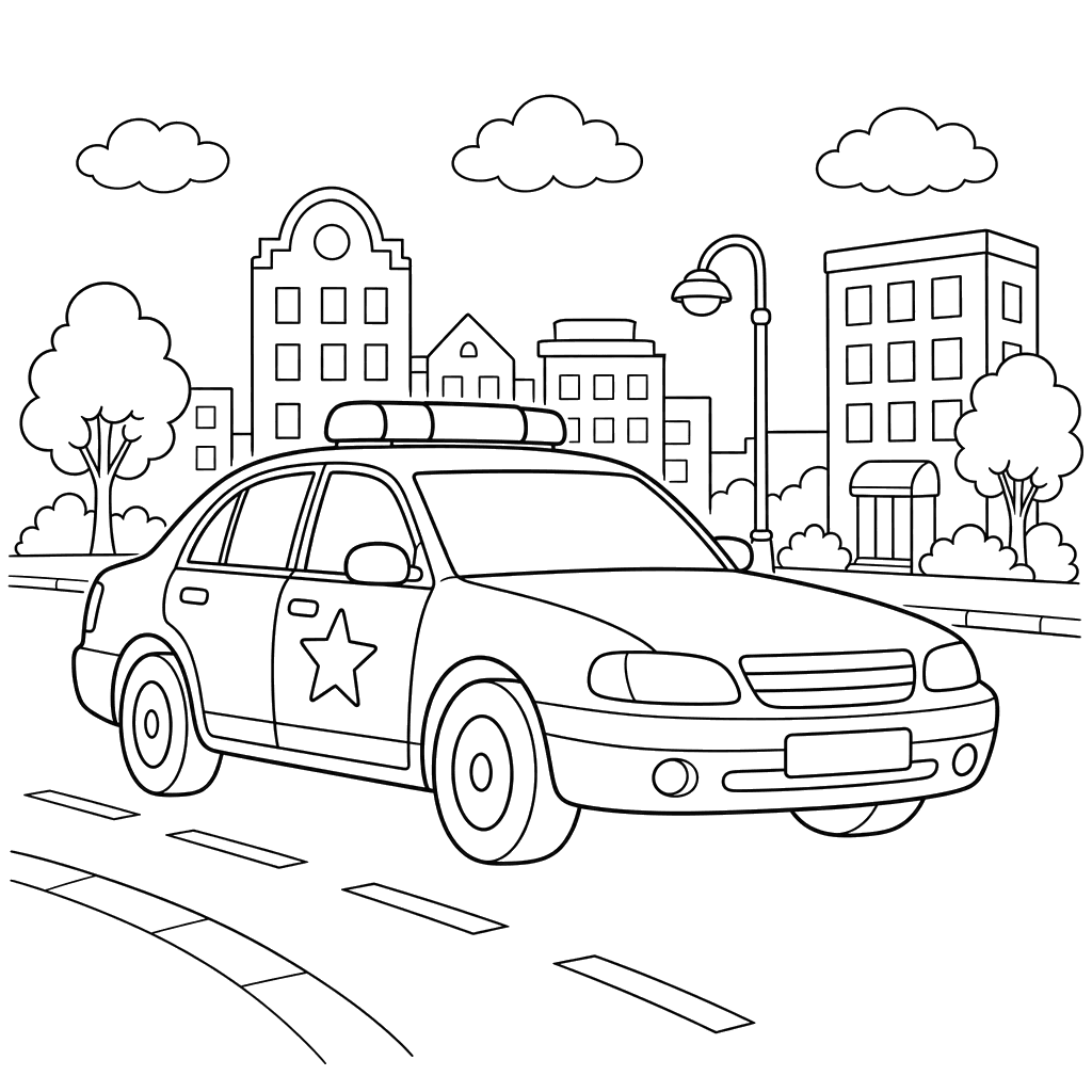 Polizeiauto in der Stadt Ausmalbild