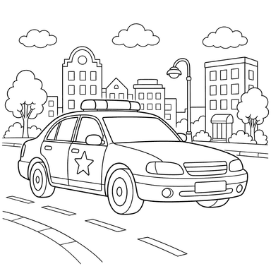 Polizeiauto in der Stadt Ausmalbild