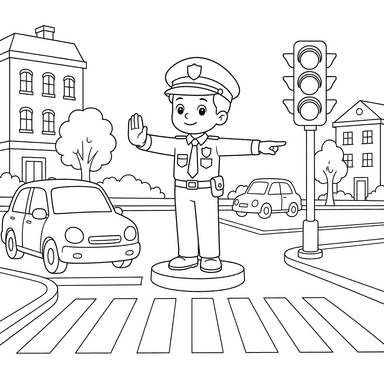 Ausmalbild Polizist regelt Verkehr